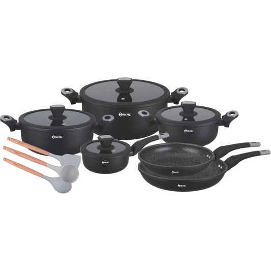 13-Delige Pannenset Inductie - Speciale Anti-Aanbak Coating - Ergonomische Koudgrepen - - Kookpannen - Met Glazen Deksels - Alle warmtebronnen