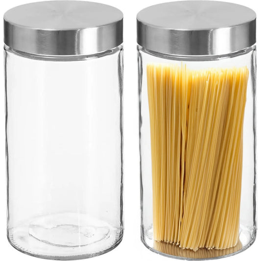 2x stuks voorraadbussen/voorraadpotten 1,7L glas met RVS deksel - 1700 ml - Voorraadpotten met luchtdichte deksel