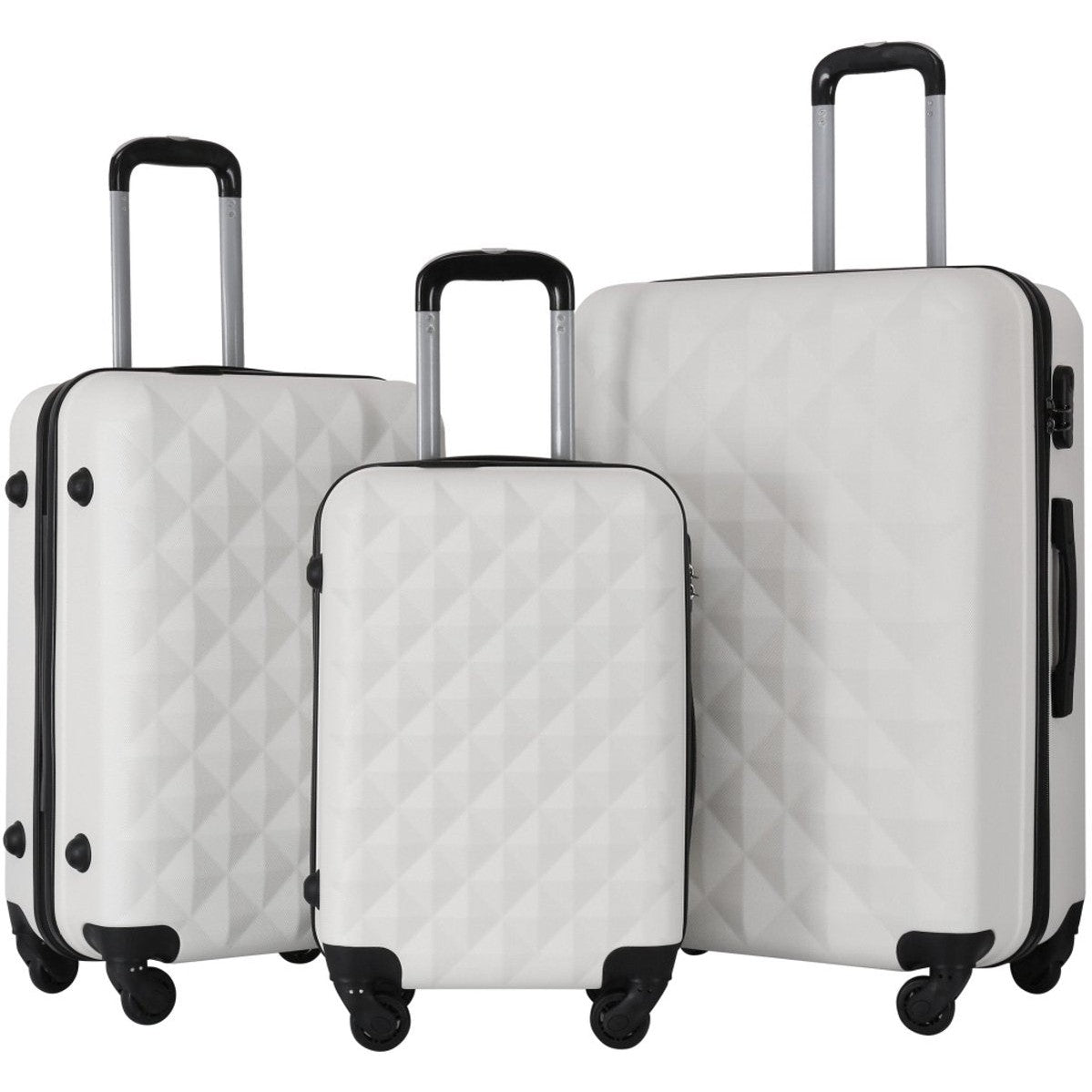 3-Delige Harde Kofferset – ABS – 360° Wielen – Dubbele wielen -Wit