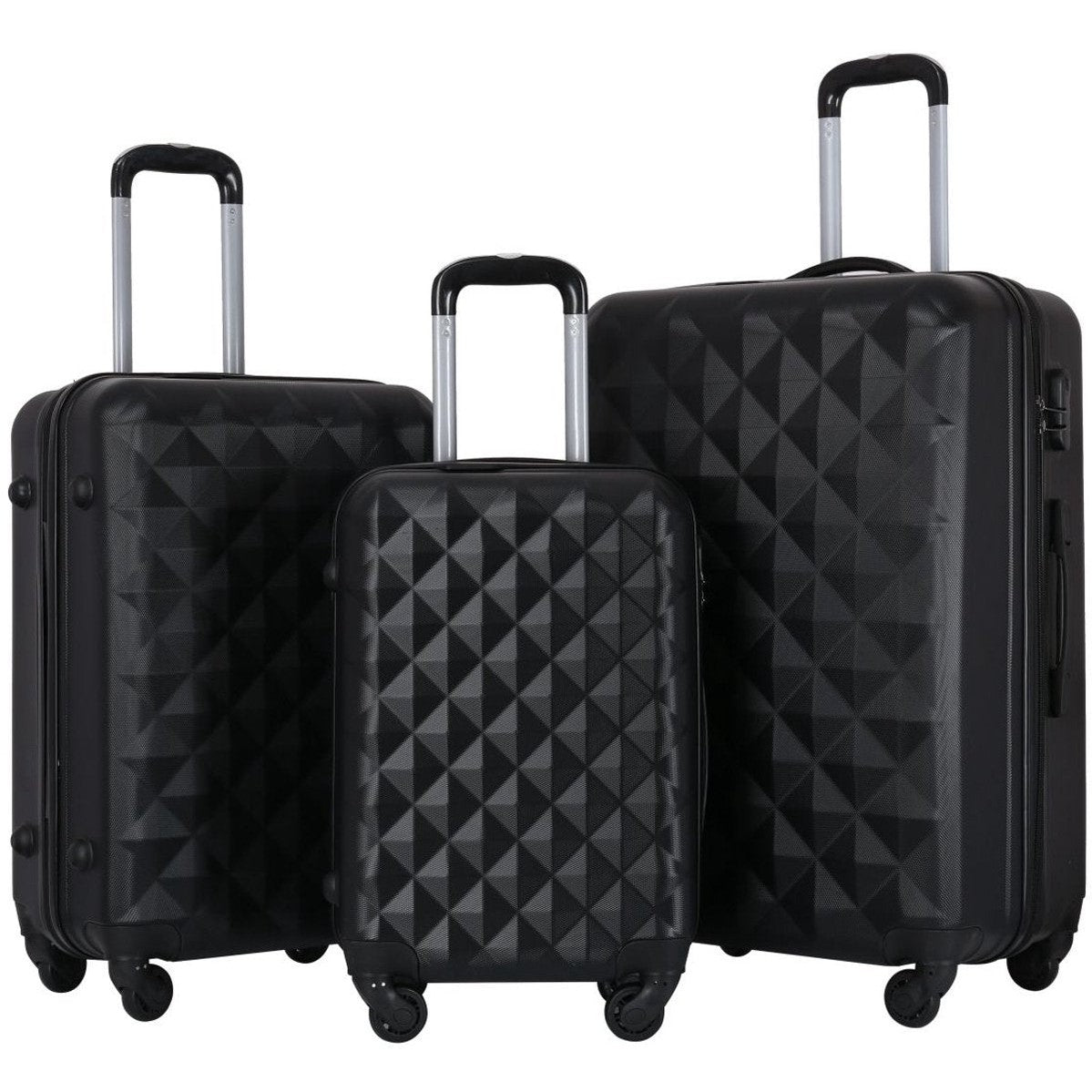 3-Delige Harde Kofferset – ABS – 360° Wielen – Dubbele wielen -zwart