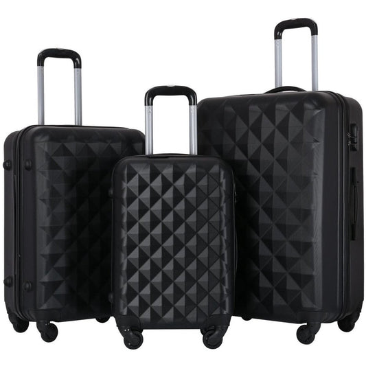 3-Delige Harde Kofferset – ABS – 360° Wielen – Dubbele wielen -zwart