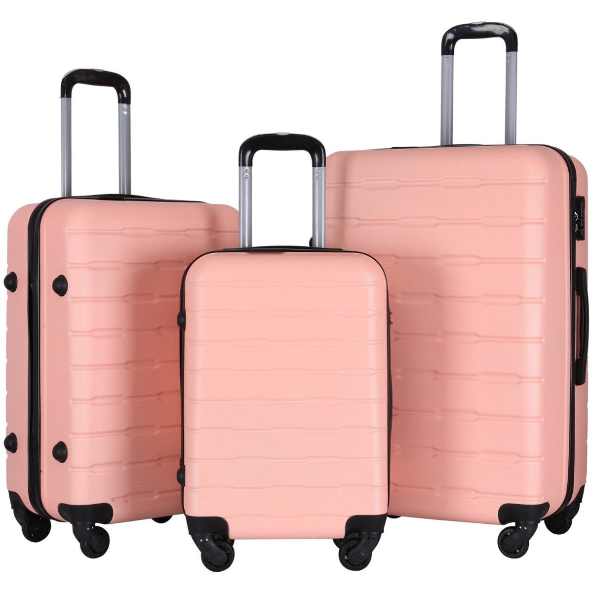 3-Delige Harde Kofferset – ABS – Lichtroze – 360° Zwenkwielen – Maat S/M/L