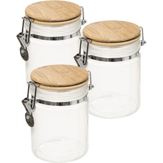 3x stuks voorraadbussen/voorraadpotten 0,75L glas wit met bamboe beugelsluiting - 750 ml - Voorraadpotten met luchtdichte sluiting