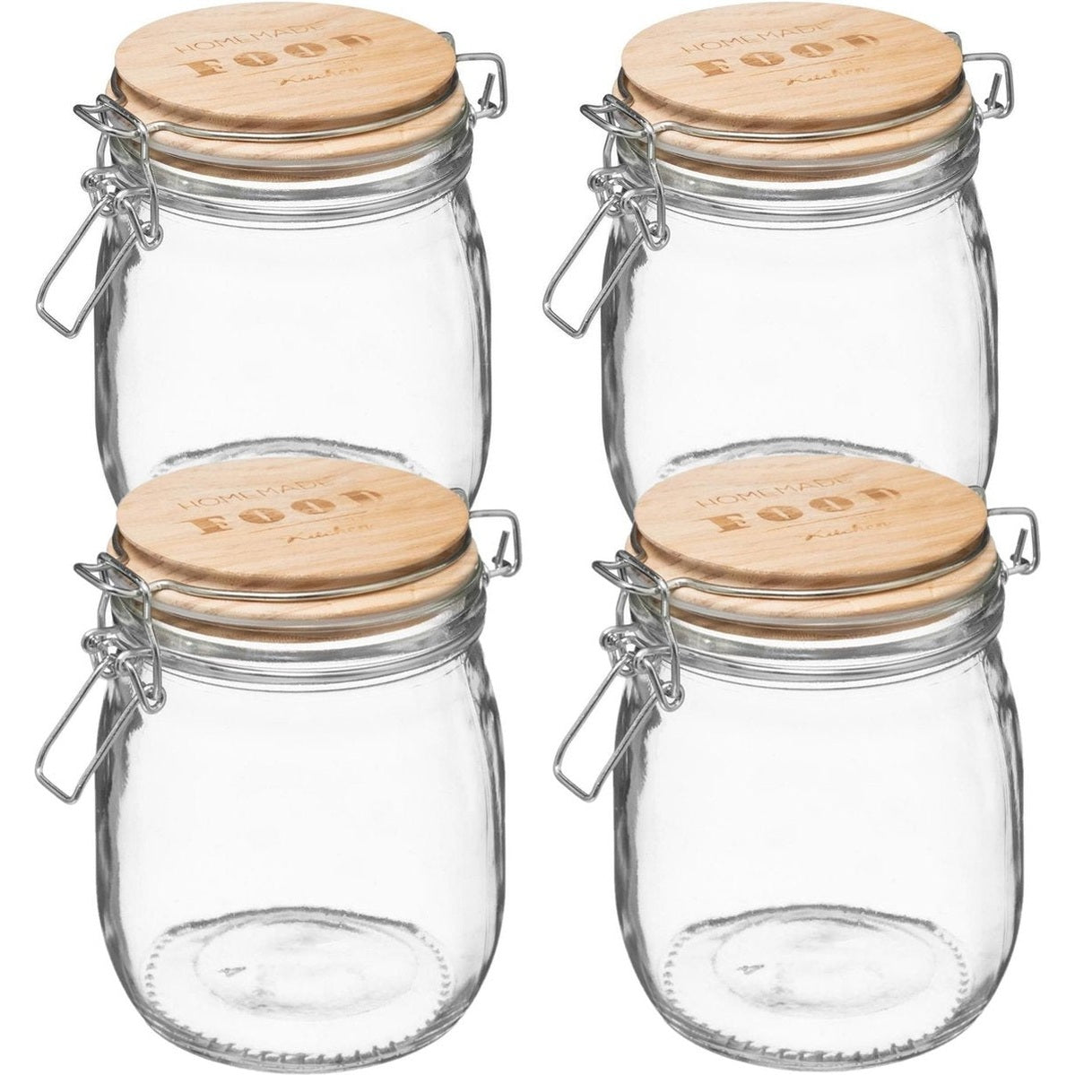 4x stuks voorraadbussen/voorraadpotten 0,75L glas met houten deksel en beugelsluiting - 750 ml - Voorraadpotten met luchtdichte sluiting