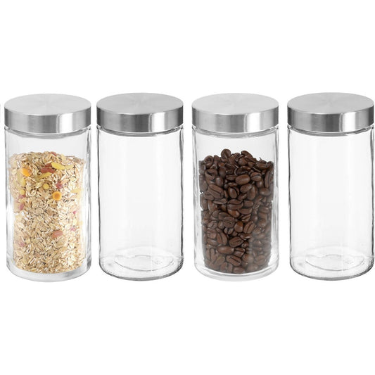 4x stuks voorraadbussen/voorraadpotten 1,7L glas met RVS deksel - 1700 ml - Voorraadpotten met luchtdichte deksel