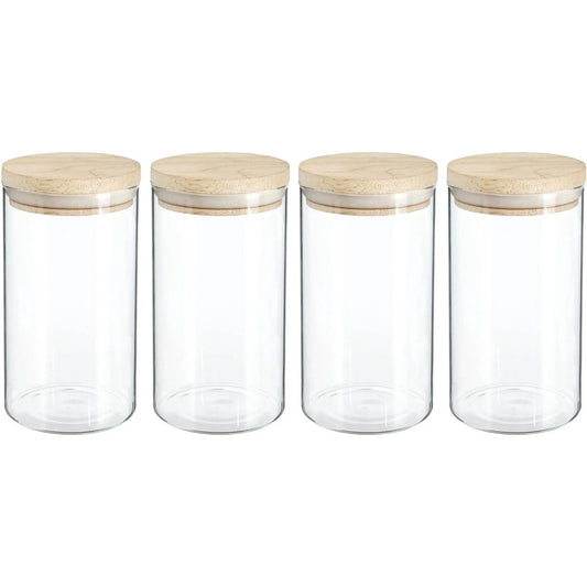 4x stuks voorraadbussen/voorraadpotten 1L glas met houten deksel - 1000 ml - Voorraadpotten met luchtdichte deksel