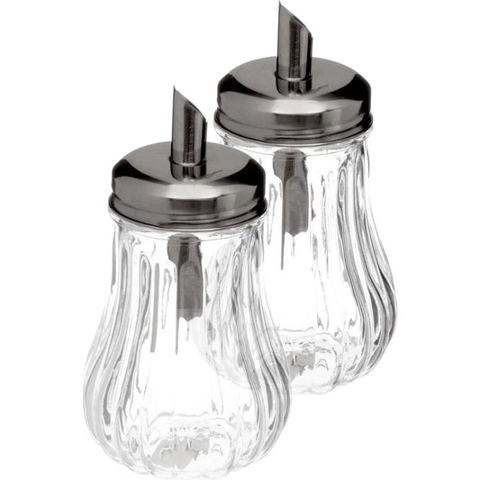 5Five - 2x stuks - Suikerpot/suikerstrooier glas met RVS tuit - 180ml