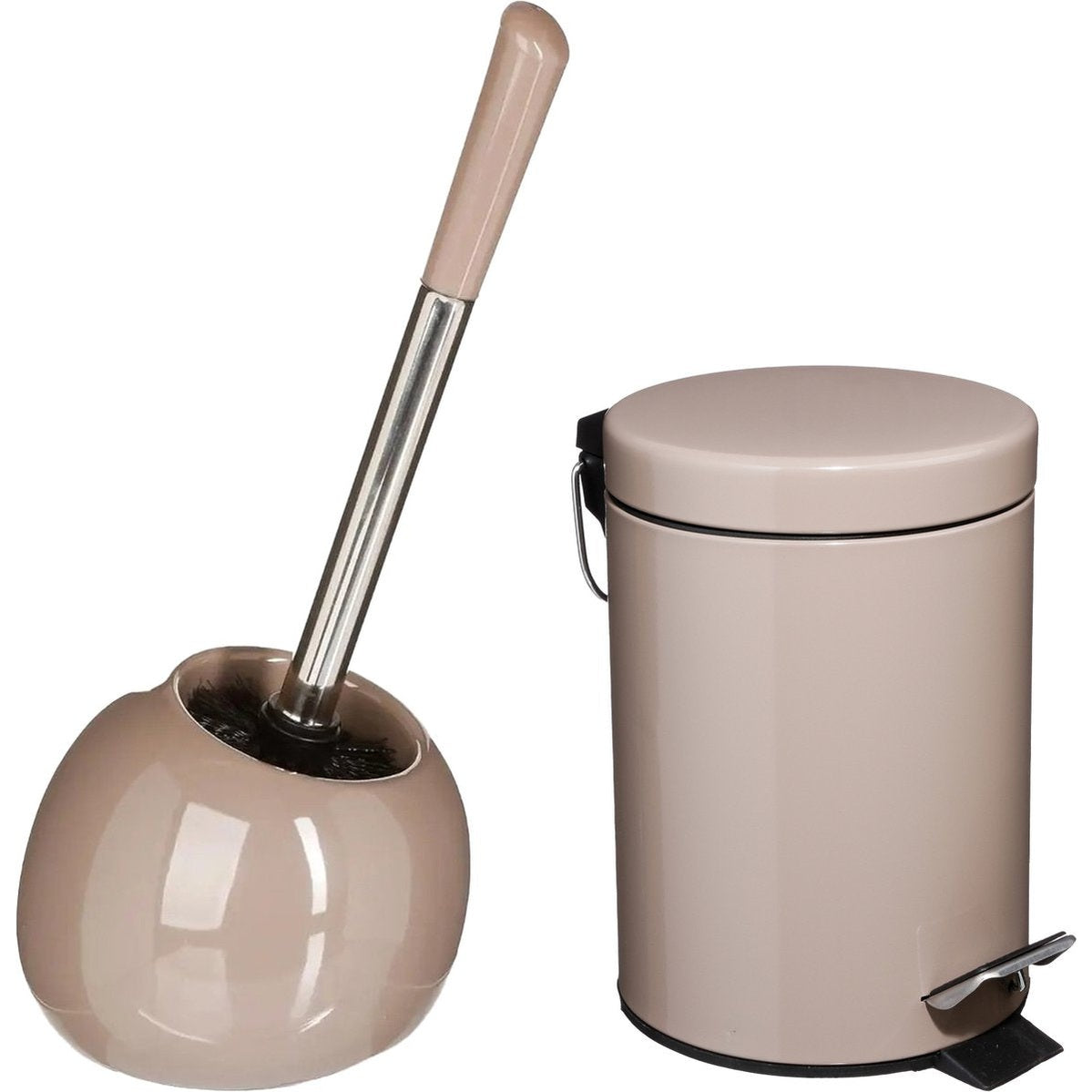 5Five Badkamer accessoires set - taupe - pedaalemmer/wc-borstel