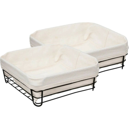 5Five Broodmand Bistro - 2x stuks - metaal/stof - vierkant - zwart/creme wit - 25 x 10 cm