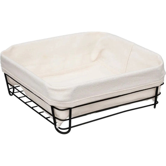 5Five - Broodmand Bistro - metaal/stof - vierkant - zwart/creme wit - 25 x 10 cm