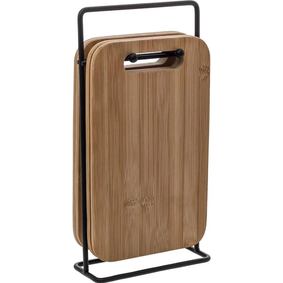 5Five Broodplankjes met houder - 4x stuks - 15 x 6,5 x 26 cm - bamboe hout met metaal - Snijplankjes