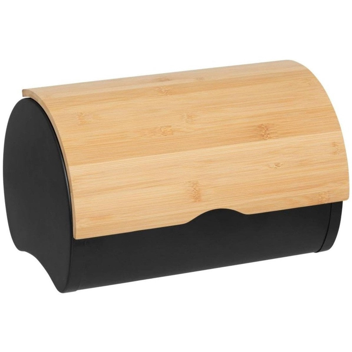 5Five Broodtrommel met klep/deksel - bamboe hout/metaal - 32 x 20 x 24 cm - zwart/naturel - Brooddozen