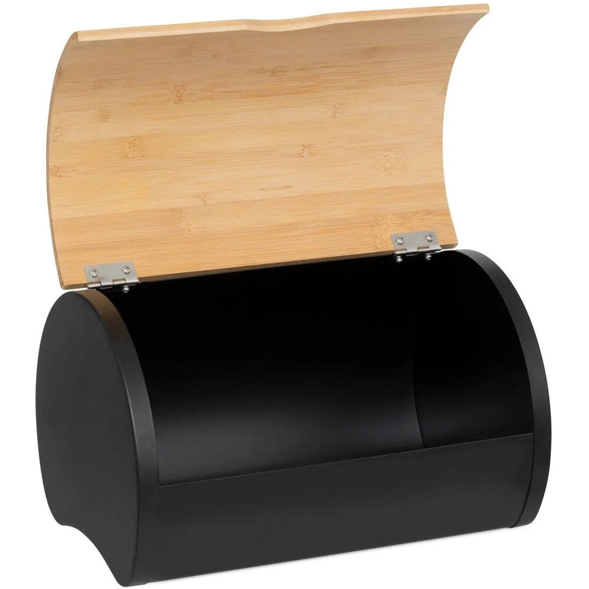 5Five Broodtrommel met klep/deksel - bamboe hout/metaal - 32 x 20 x 24 cm - zwart/naturel - Brooddozen