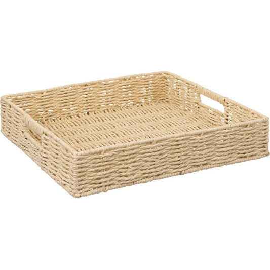 5Five Dienblad/serveer plateau - 35 x 35 cm - gevlochten koord - Naturel look - Metalen frame