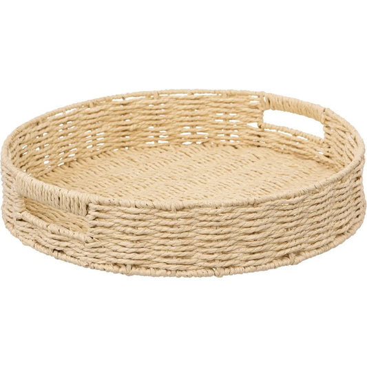 5Five Dienblad/serveer plateau - Dia 35 cm - gevlochten koord - Naturel look - Metalen frame