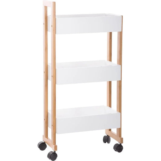 5Five Doucherekje/badkamerrekje/trolley - bamboe/mdf - wit - 3 lagen - 41 x 20 x 80 cm