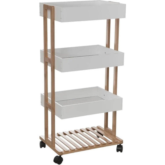 5Five Doucherekje/badkamerrekje/trolley - bamboe/wit - 4 lagen - 40 x 30 x 87 cm