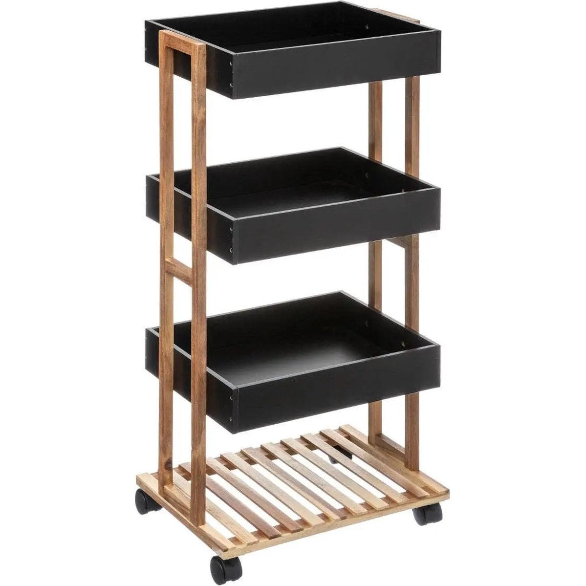 5Five Doucherekje/badkamerrekje/trolley - bamboe/zwart - 4 lagen - 40 x 30 x 87 cm