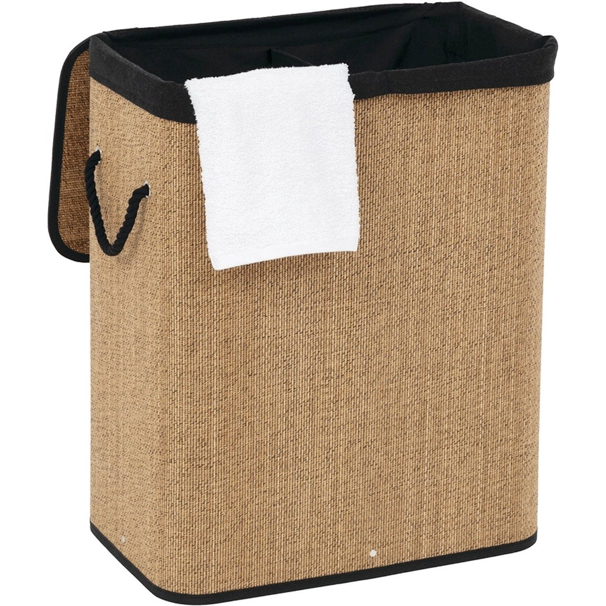 5Five Dubbele Wasmand met deksel - bamboe hout - 100 Liter- naturel zwart - 52 x 32 x 63 cm - sorteren mand