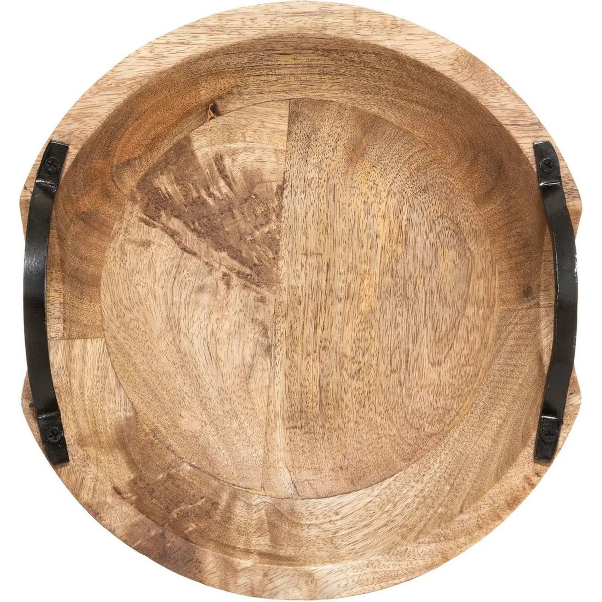 5Five Fruitschaal/fruitmand - mango hout - D30 x H10 cm - met hengsels - lichtbruin - rond