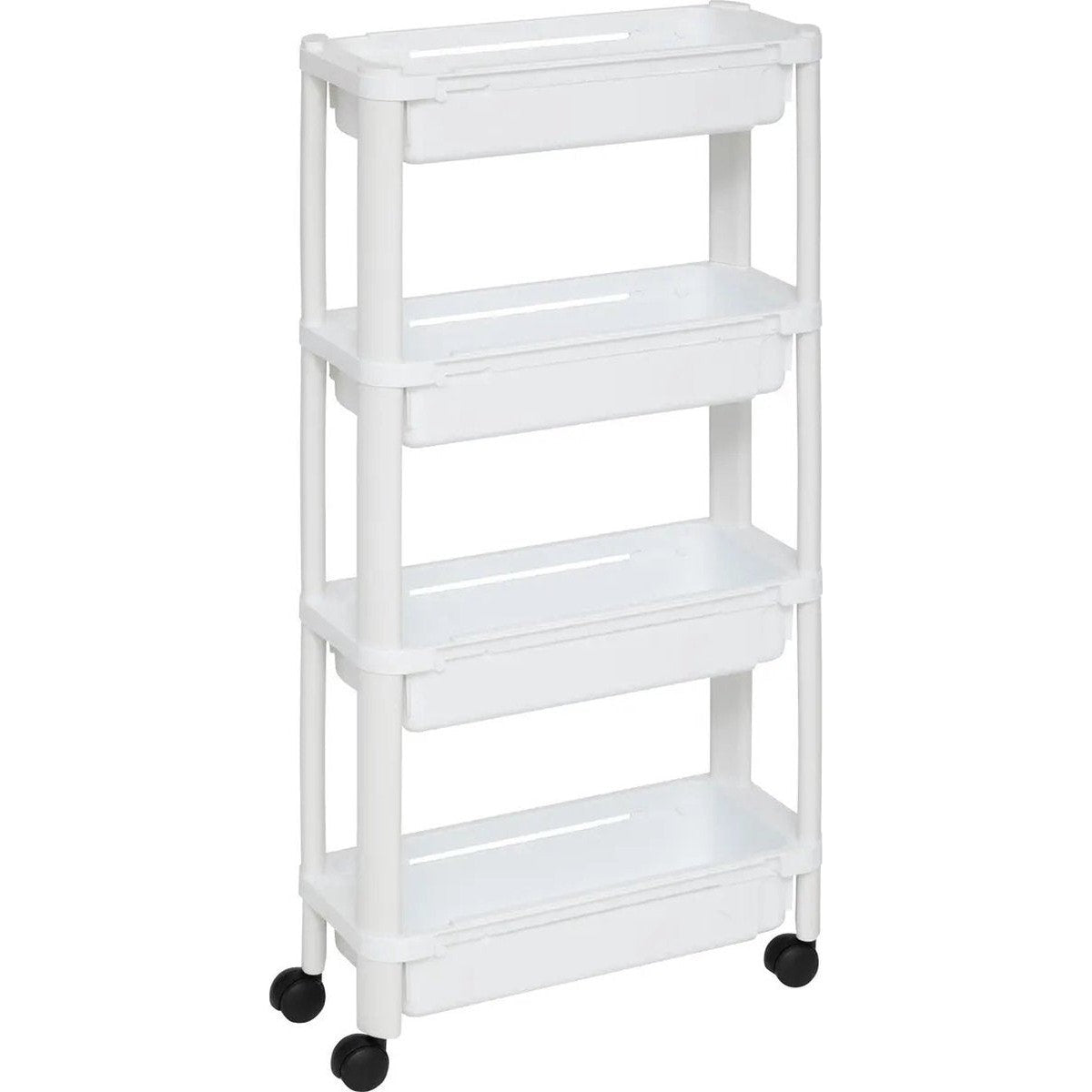 5Five Keuken/badkamer trolley 4 laags - L37 x B15 x H79 cm - wit - PP kunststof - met wielen - opberg mandjes/bakjes