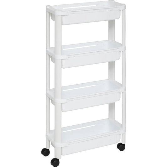 5Five Keuken/badkamer trolley 4 laags - L37 x B15 x H79 cm - wit - PP kunststof - met wielen - opberg mandjes/bakjes
