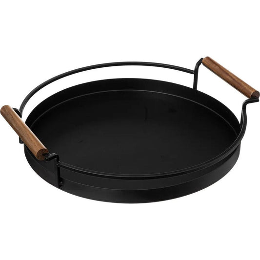 5Five Keuken serveer dienblad met opstaande rand - metaal - Dia 36 cm - zwart - 2 handvaten