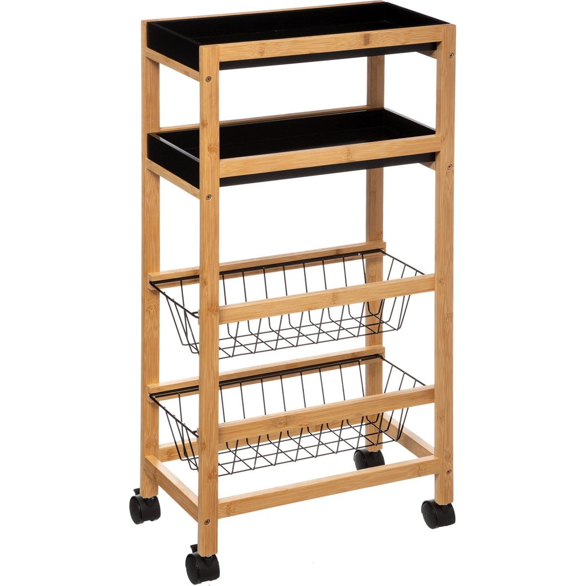 5Five Keukentrolley - lichtbruin/zwart 4-laags - D22 x B40 x H83 cm - bamboe/kunststof/metaal