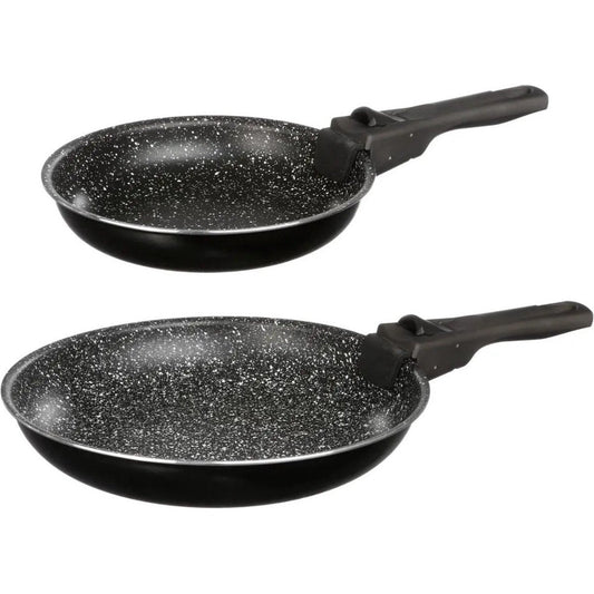 5Five Koekenpannen set 2x stuks - Alle warmtebronnen - Zwart - Dia 20 en 26 cm - los handvat - camping