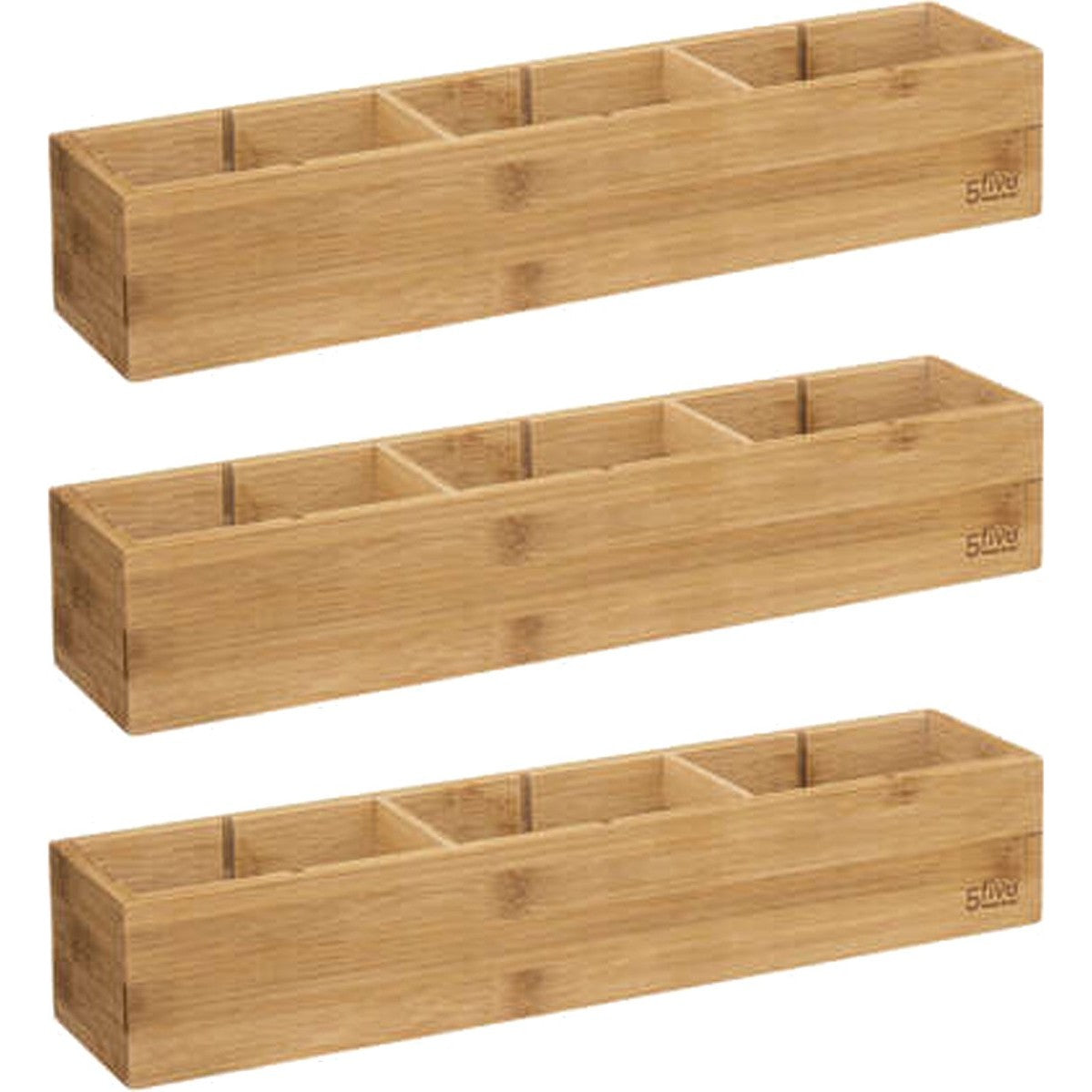 5Five Lade/kast/badkamer organizer - 3x - 3 vaks - L38 x B8 x H7 cm - bamboe hout - lichtbruin - verwijderbare verdelers