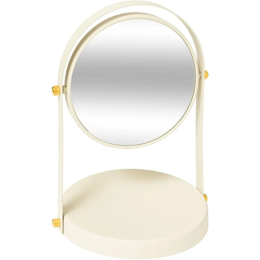 5Five Make-up spiegel met standaard - 18 x 26 cm - metaal - ivoor wit - badkamer/kaptafel - draaibaar