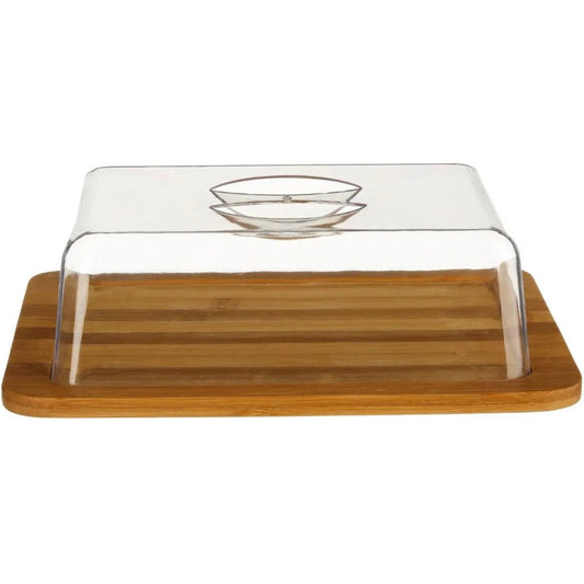 5Five Opbergbox voor kaas - met deksel - bruin/transparant - bamboe/kunststof - 24 x 19 x 9 cm