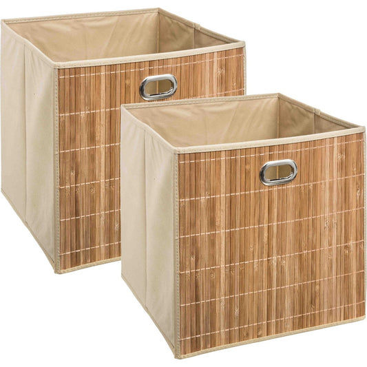 5Five Opbergmand/kastmand - 4x - beige - linnen/bamboe - 31 x 31 x 31 cm - 29 liter - Vakkenkast manden