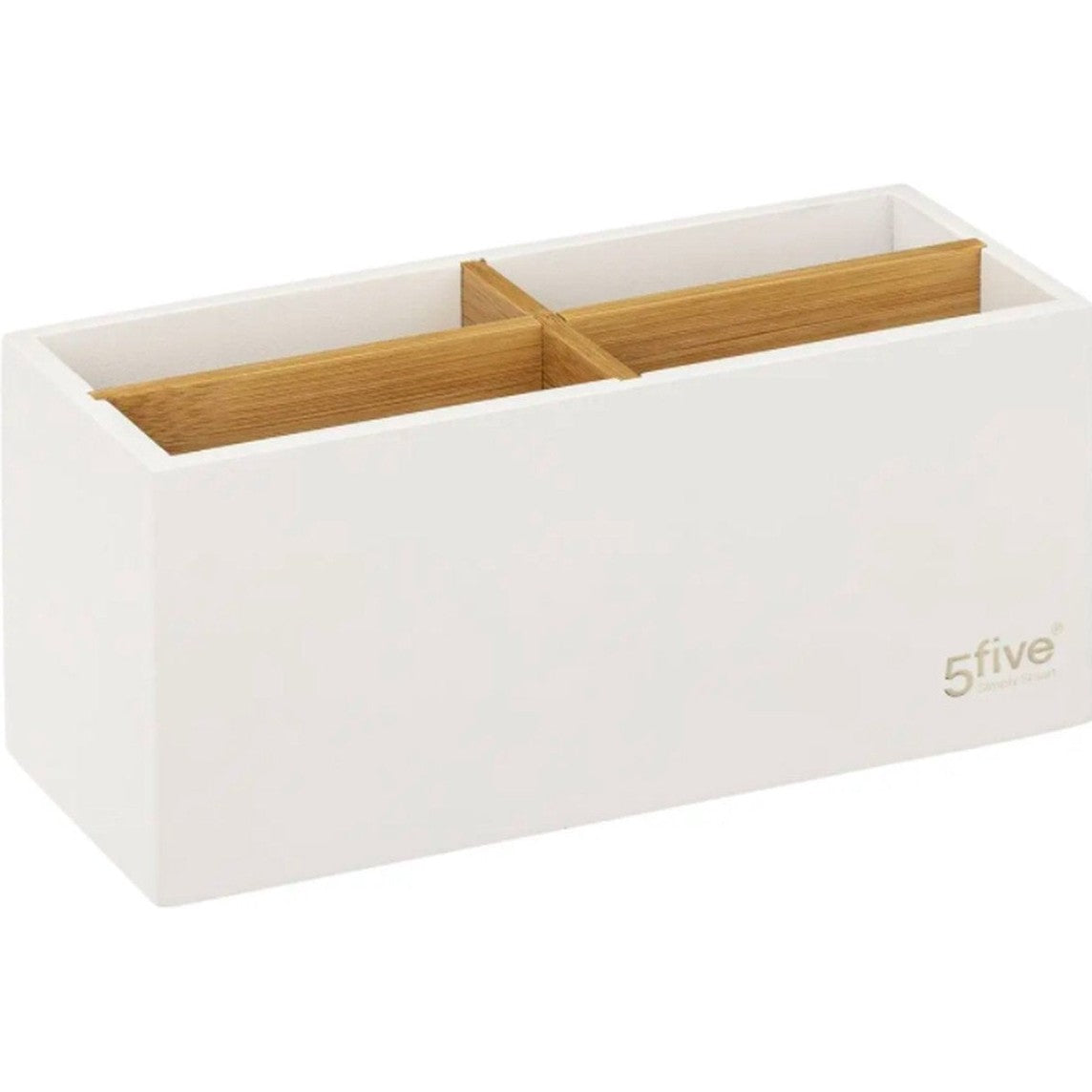 5Five - Organizer - 4 vakken - Bamboe - Hout - Wit - 21 x 8 x 9 cm