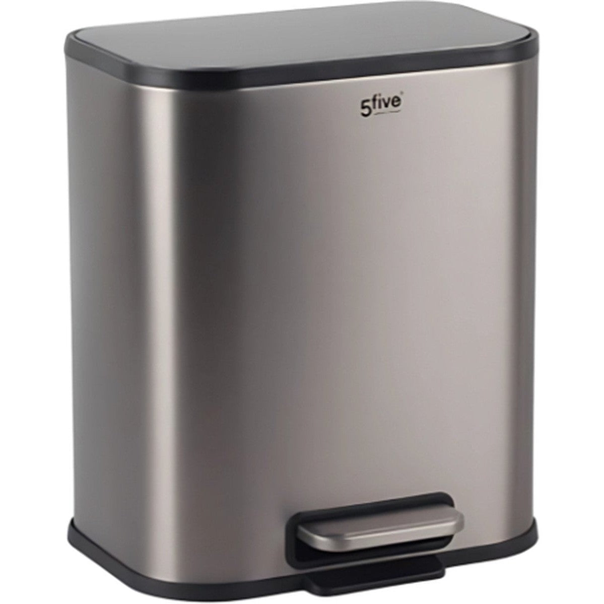 5Five Pedaal Afvalemmer - Soft close - 50L - Mat Roestvrij Staal - Grijs