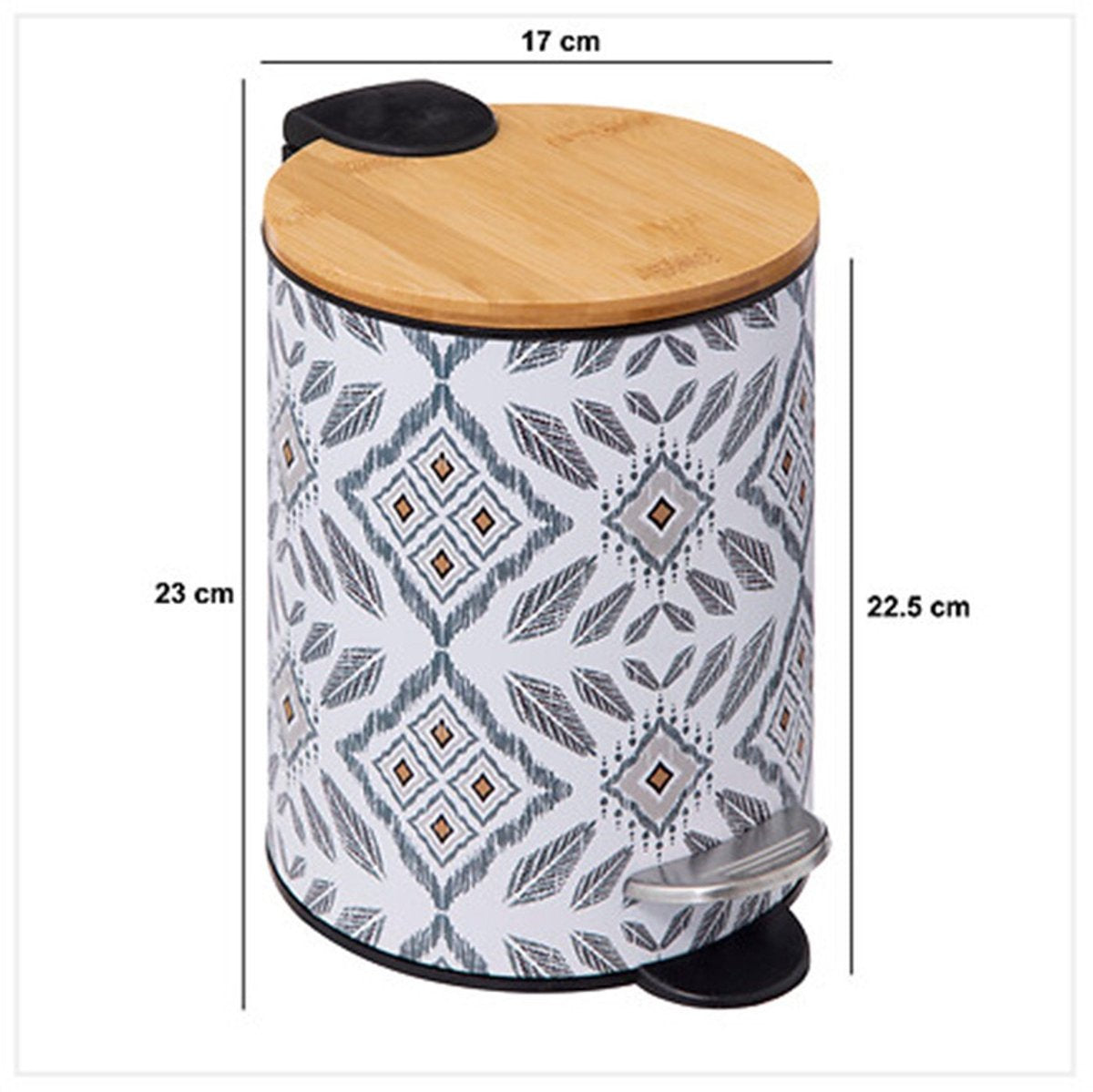 5Five Pedaalemmer Mystic - wit/grijs - 3 liter - metaal - 17 x 23 cm - voor toilet/badkamer - soft-close