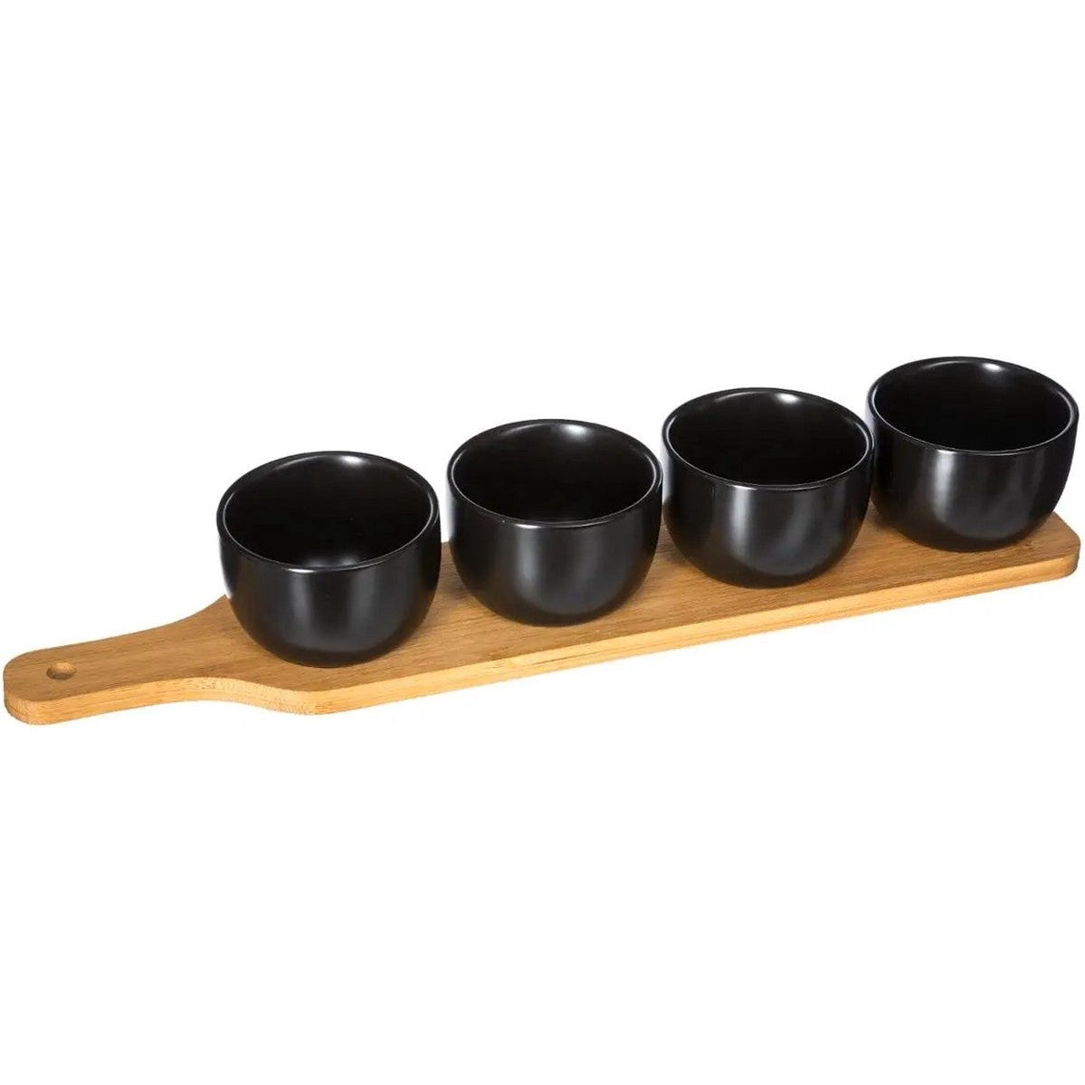 5Five Serveerplank/borrelplank hapjes/saus/tapas - aardewerk - zwart - incl. 4x schaaltjes