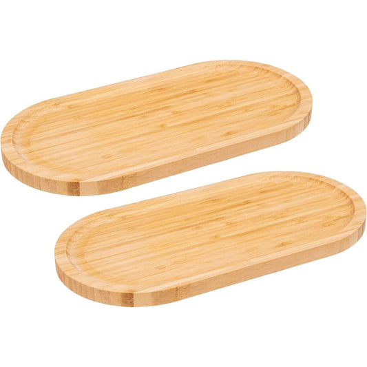5Five Serveerplankje voor hapjes/fingerfood - 2x - 30 x 15 cm - bamboe hout - borrelplank - tapasplank