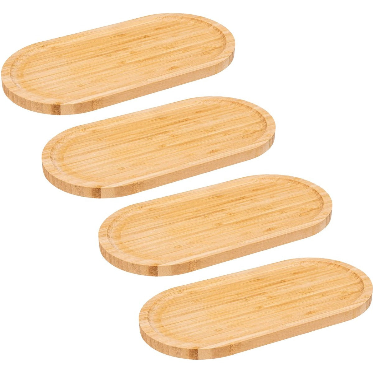 5Five Serveerplankje voor hapjes/fingerfood - 4x - 30 x 15 cm - bamboe hout - borrelplank - tapasplank