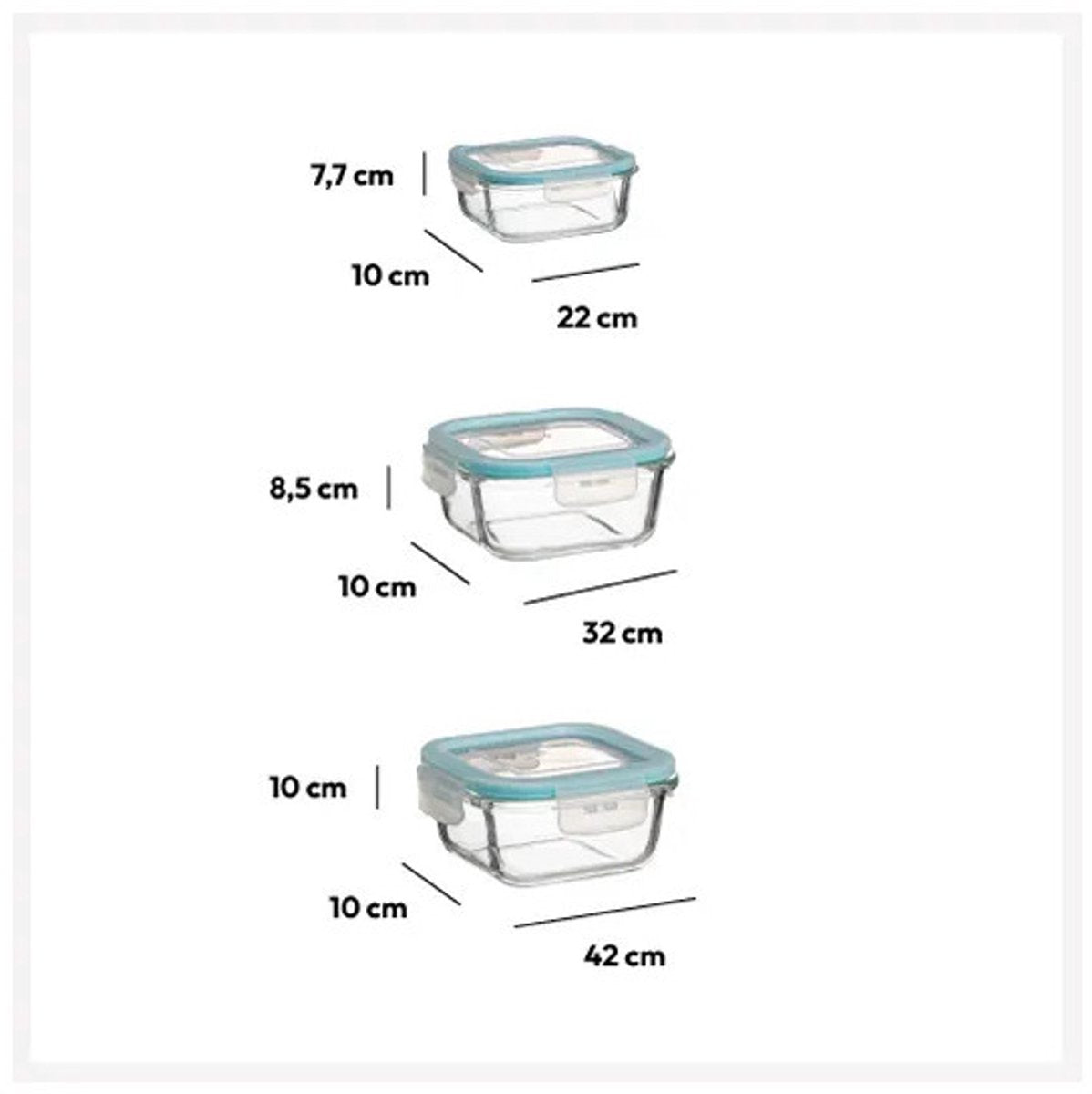 5Five Vershoudbakjes met deksel - glas - set 6x stuks - 330/530/1180 ml - luchtdicht - met clips - MODESTNOVA