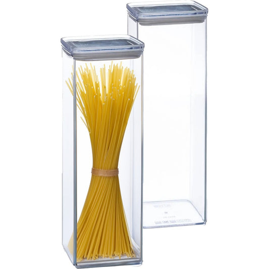 5Five Voorraadpot - 2x - keuken/voedsel - kunststof - 2000 ml - luchtdichte deksel - transparant - 10 x 10 x 27 cm