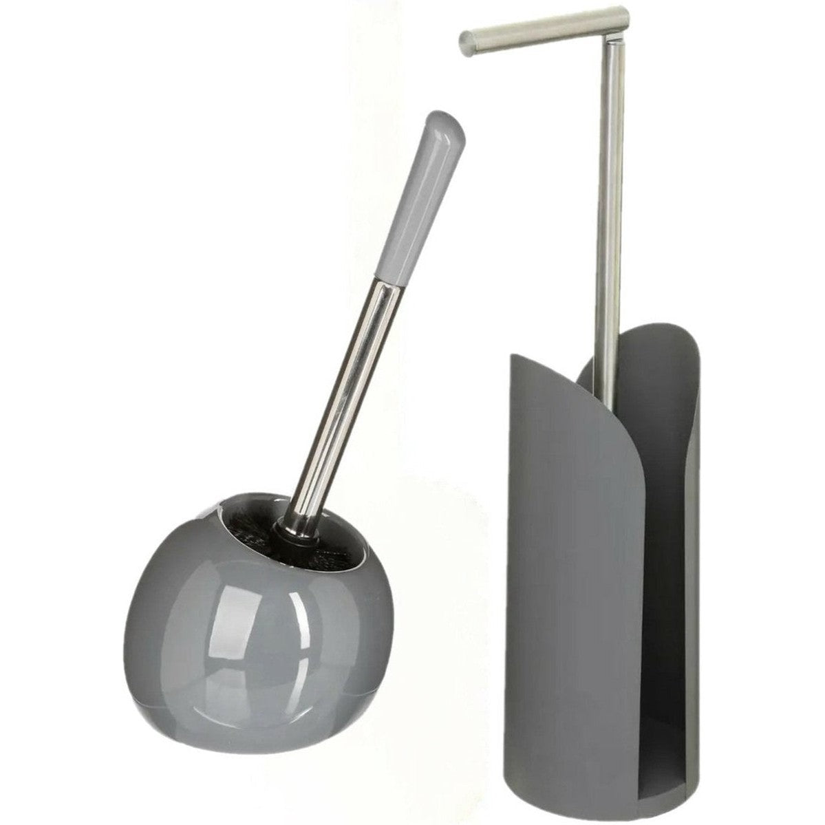 5Five - WC-borstel/toiletborstel met toiletrolhouder set in het grijs