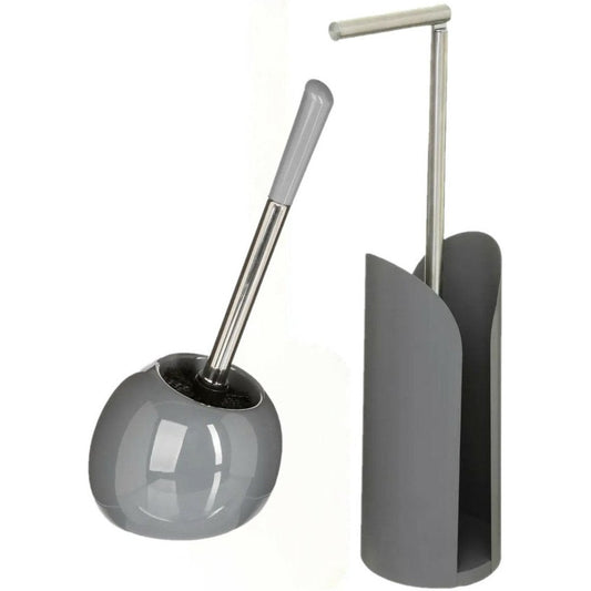 5Five - WC-borstel/toiletborstel met toiletrolhouder set in het grijs