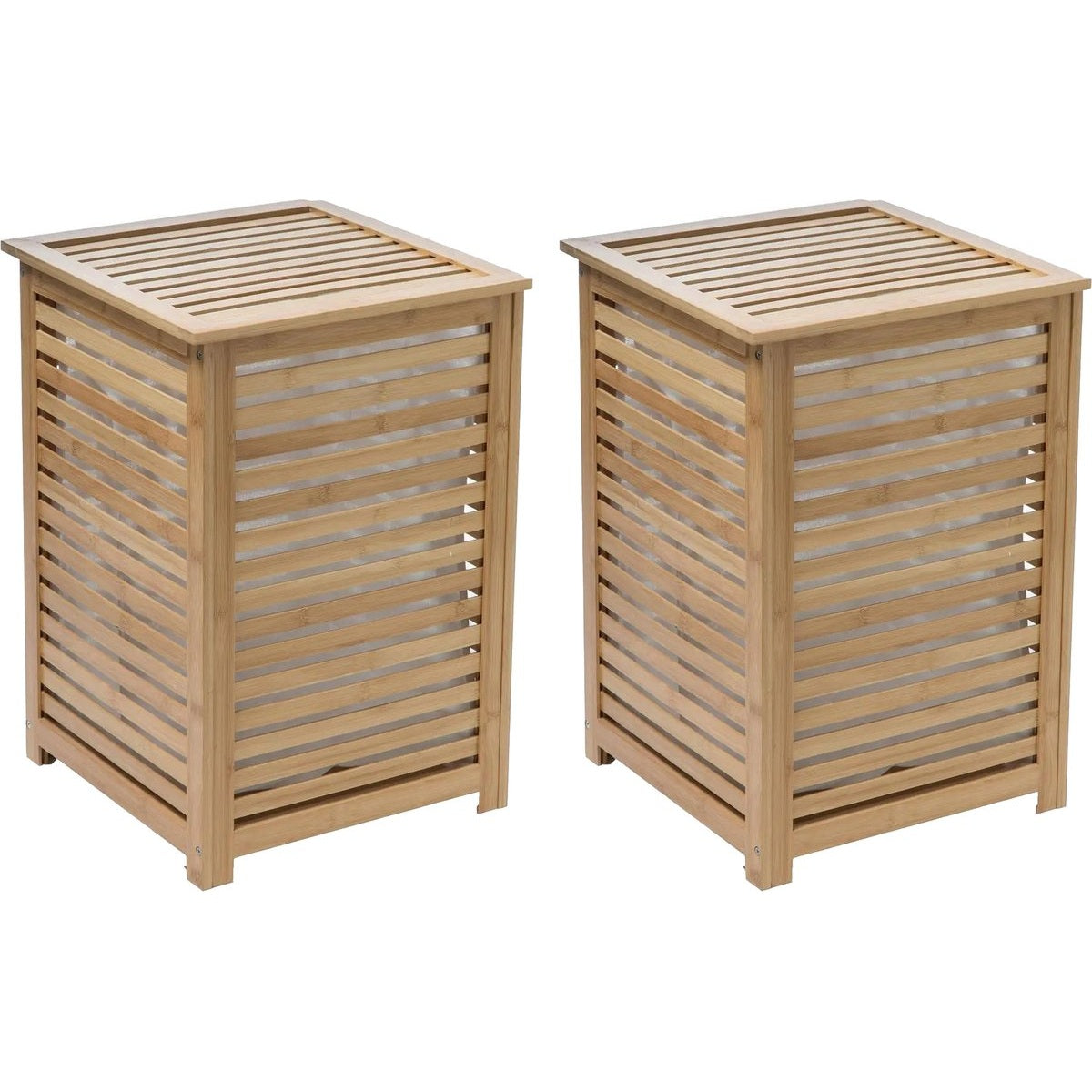 5Five Wasmand Bamboe - 2x - Met waszak - 50 liter - 40 x 38 x 58 cm - met deksel