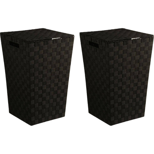 5Five Wasmand gevlochten Rotan - 2x - zwart - 57 liter - 33 x 33 x 53 cm - met deksel