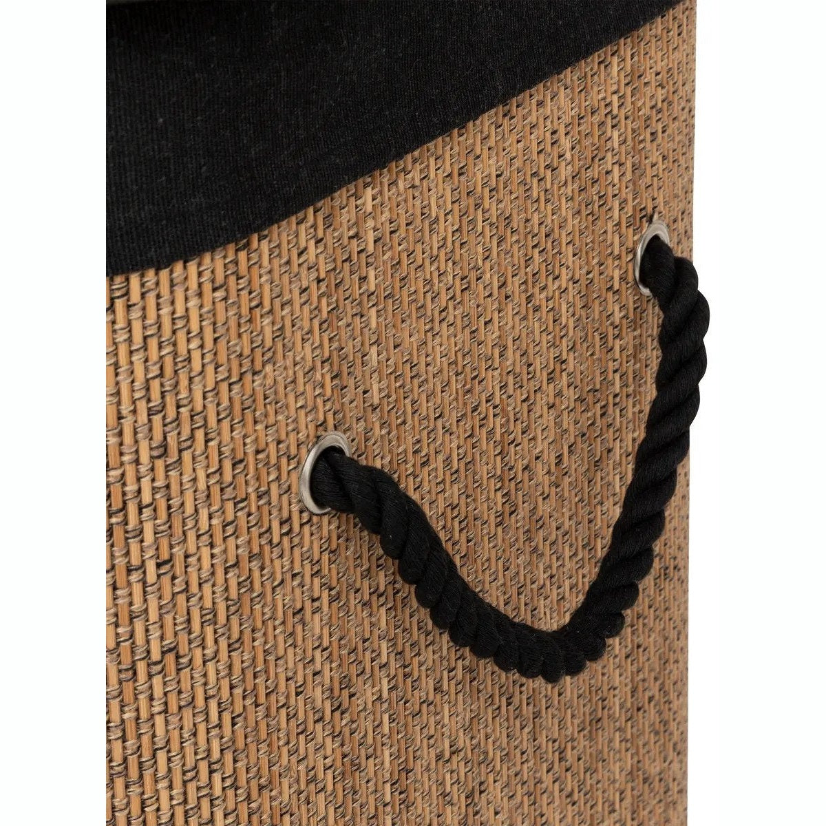 5Five Wasmand met deksel - bamboe hout - 60 Liter- naturel zwart - 41 x 30 x 50 cm