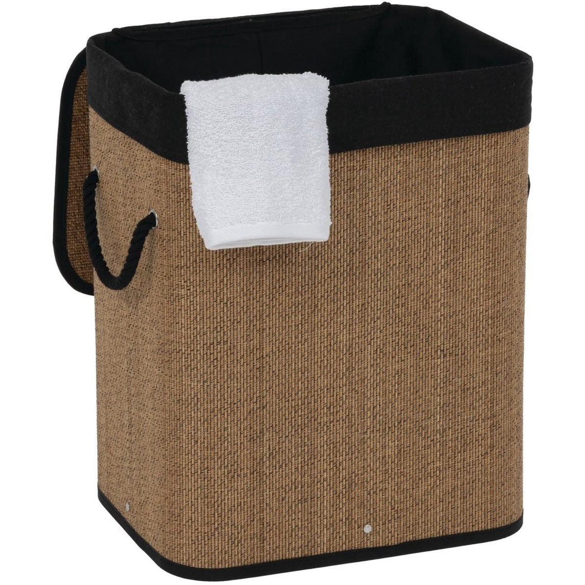 5Five Wasmand met deksel - bamboe hout - 60 Liter- naturel zwart - 41 x 30 x 50 cm