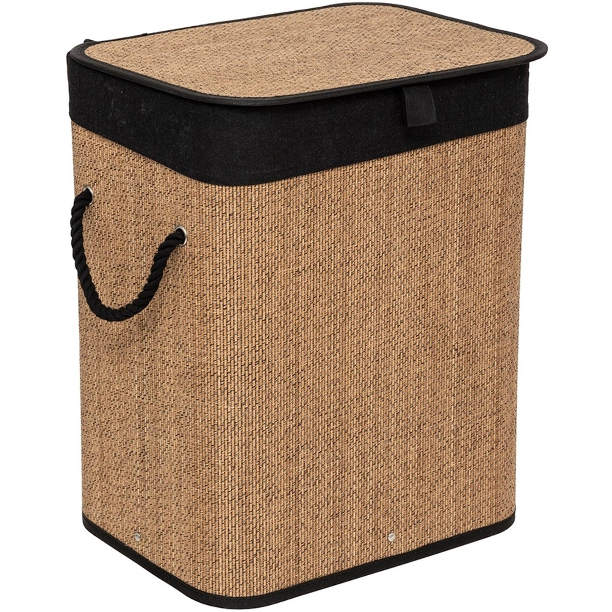 5Five Wasmand met deksel - bamboe hout - 60 Liter- naturel zwart - 41 x 30 x 50 cm