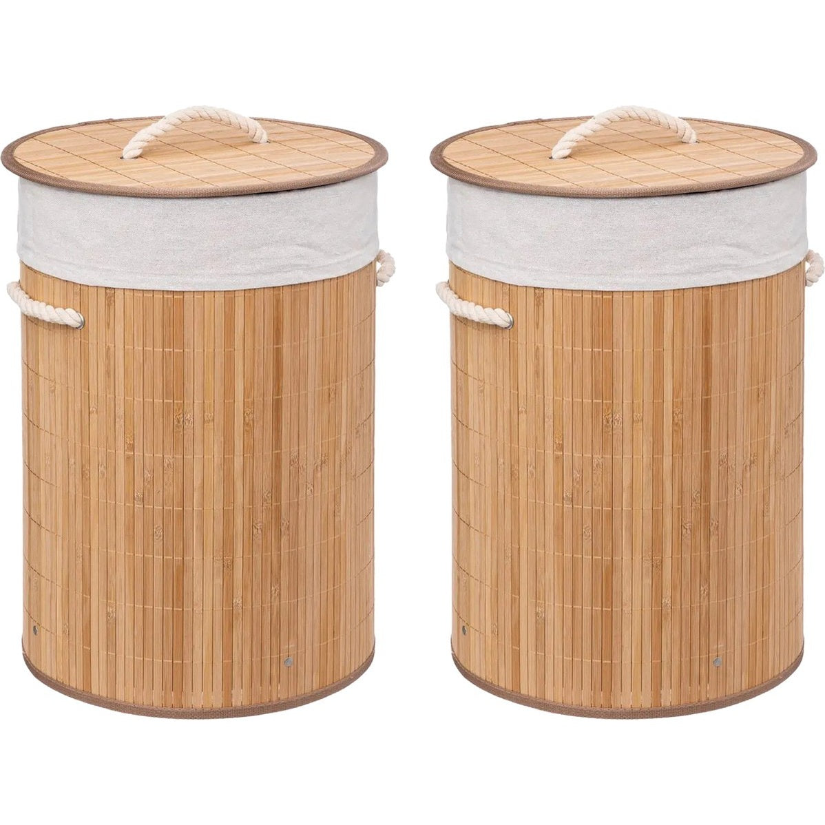 5Five Wasmand van bamboe - 2x - 48 liter - 35 x 50 cm - met deksel