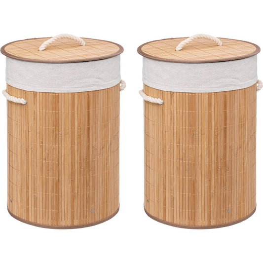 5Five Wasmand van bamboe - 2x - 48 liter - 35 x 50 cm - met deksel